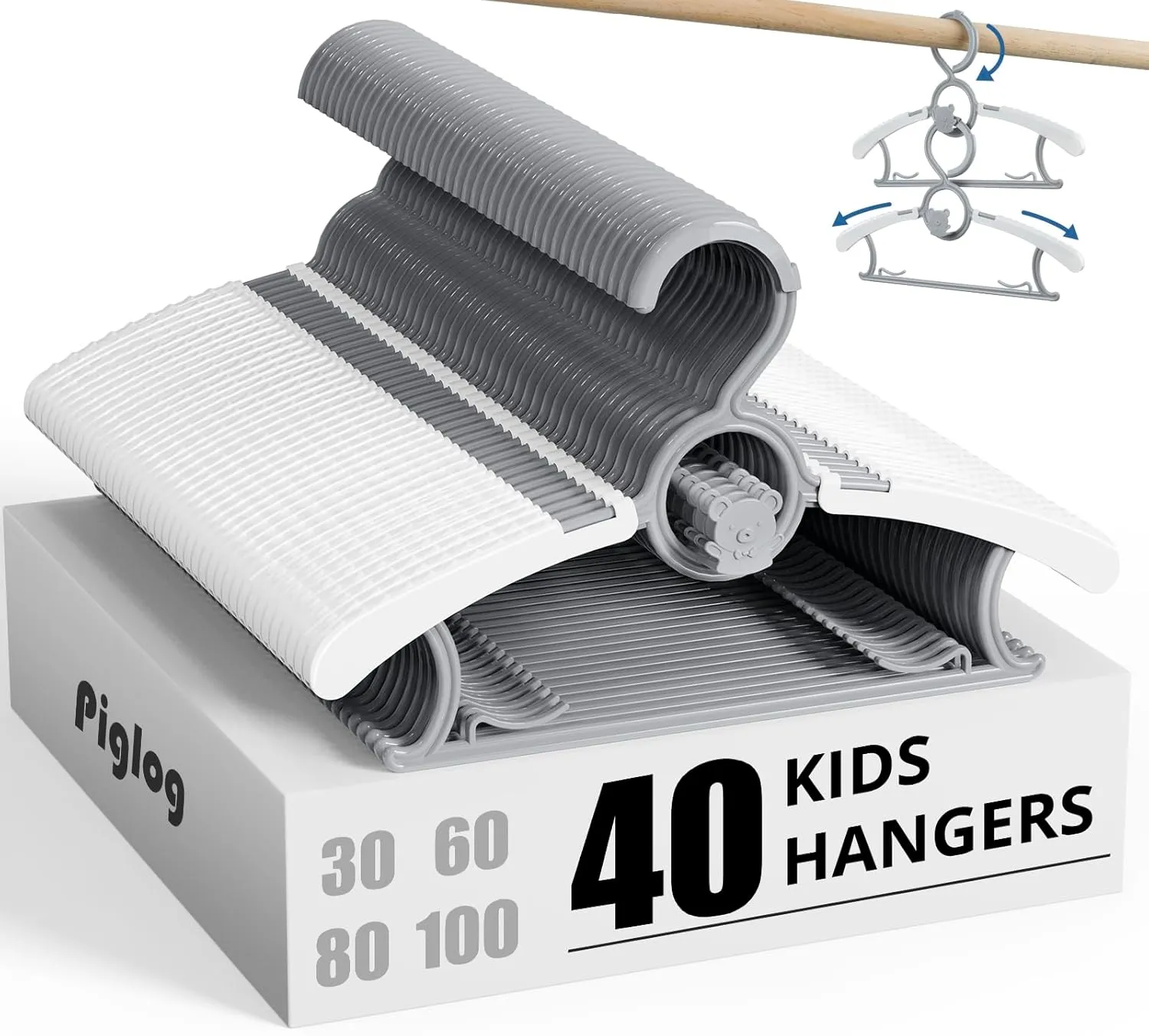 Baby Hangers, 40PCS Adjustable Infant Clothes Hanger Set - Expandable Stackable Design, 11-14 Inch Non-Slip Grey Hangers for Nursery & Kids Wardrobe Organization, Toddler Garment Holders