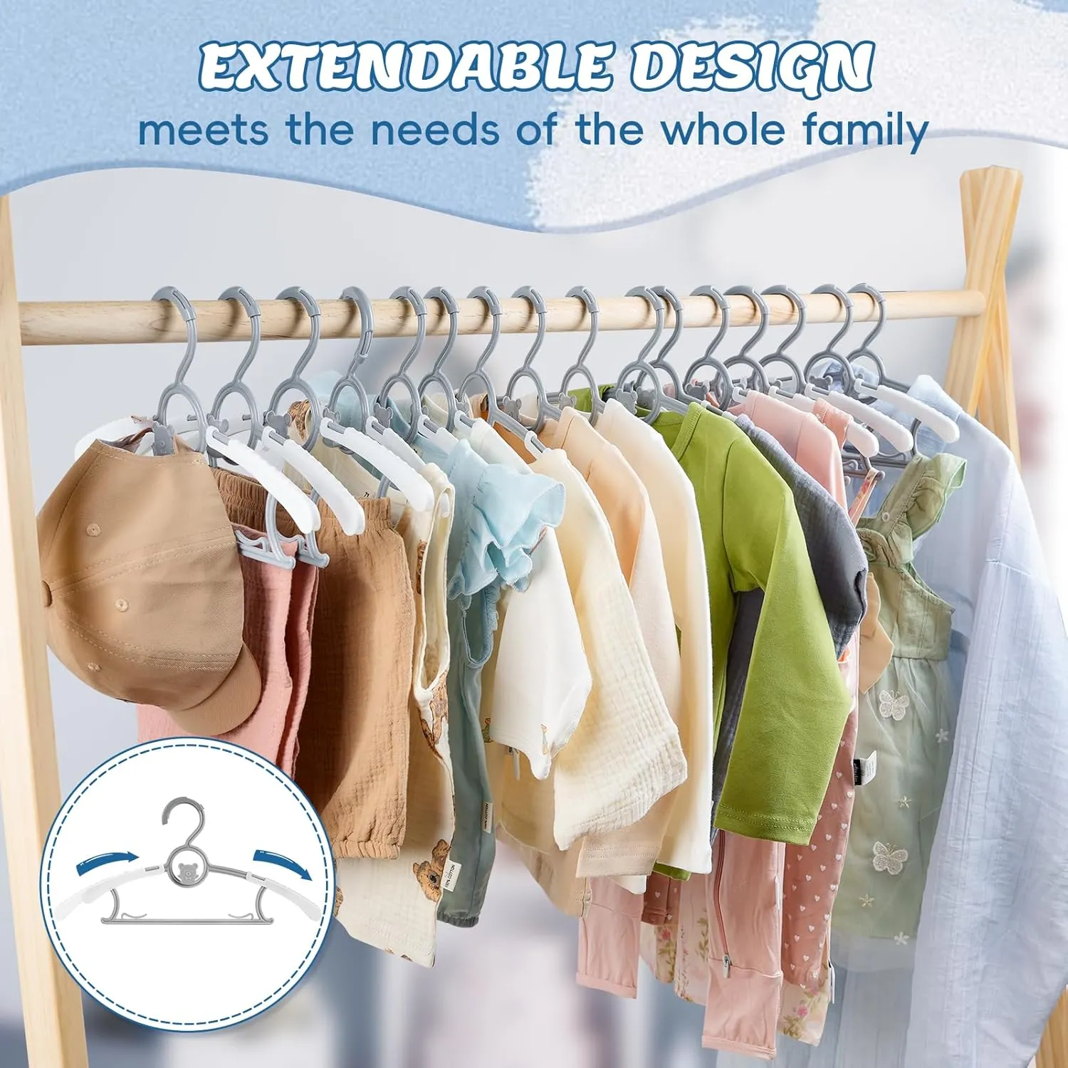 Baby Hangers, 40PCS Adjustable Infant Clothes Hanger Set - Expandable Stackable Design, 11-14 Inch Non-Slip Grey Hangers for Nursery & Kids Wardrobe Organization, Toddler Garment Holders