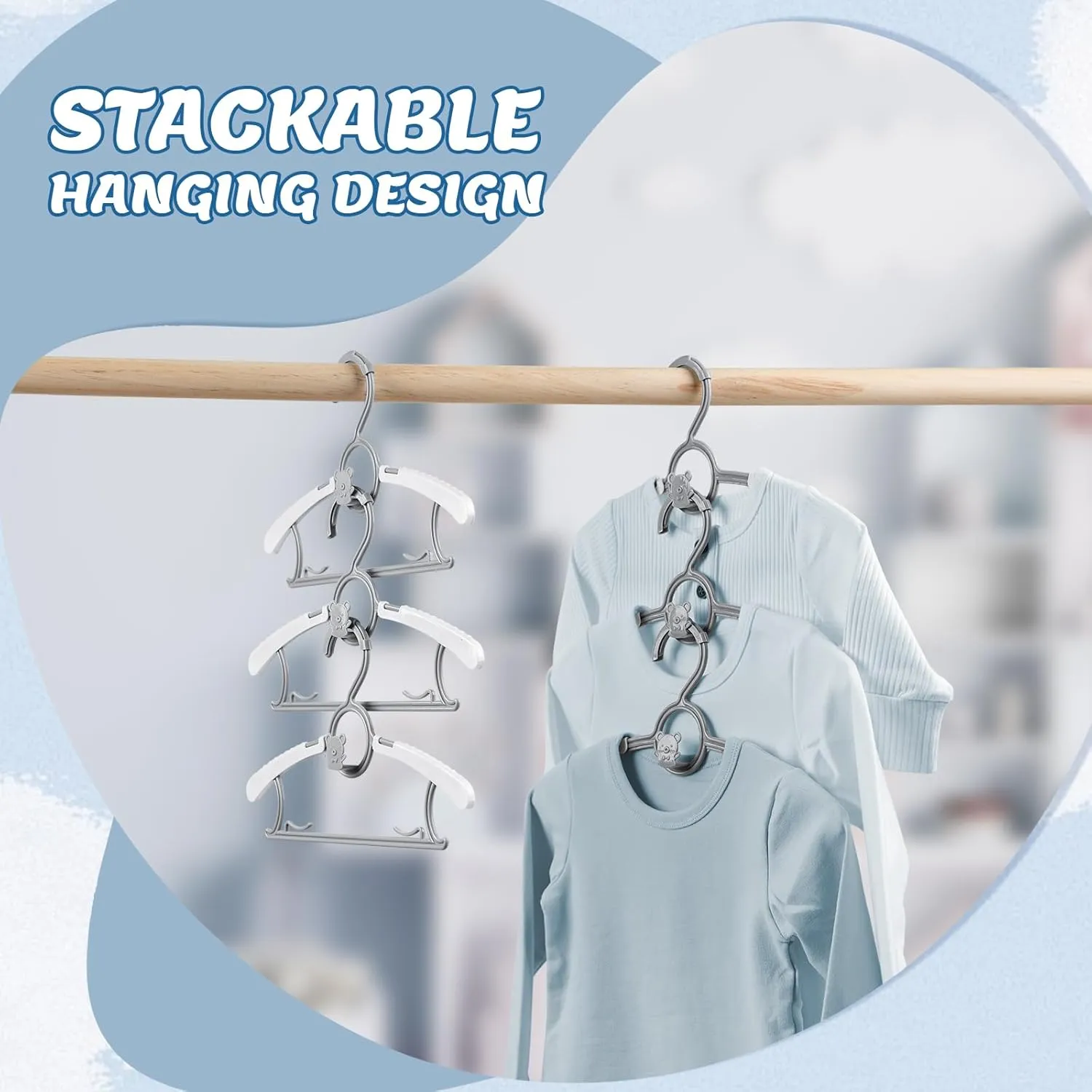 Baby Hangers, 40PCS Adjustable Infant Clothes Hanger Set - Expandable Stackable Design, 11-14 Inch Non-Slip Grey Hangers for Nursery & Kids Wardrobe Organization, Toddler Garment Holders