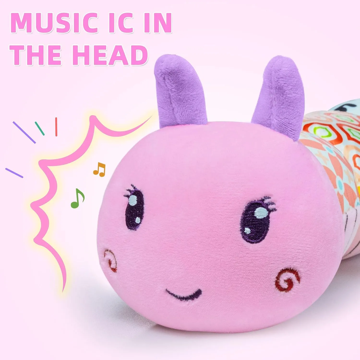 Baby Infant Musical Toy Soft Stuffed Animal Toy with Multi Textures,Rattle,Crinkle,Newborn Baby Toy for 0 3 6 9 12 Months Girls Boy Gift,Caterpillar，Pink