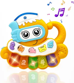 Baby Musical Toys 12-18 Months, Octopus Piano Keyboard Early Learning Educational Toy with Light & Sound, Birthday Toy for Infant Toddler 1 Year Old Boy Girl Gifts