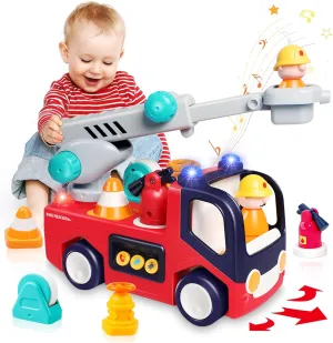 Baby Toys 12-18 Months Fire Truck Musical Toys for 1 2 3 Year Old Boys Girls with Fireman/Ladder/Light, Early Educational Infant Toddler Toys 6 to 12 Months Birthday Ages 1-3