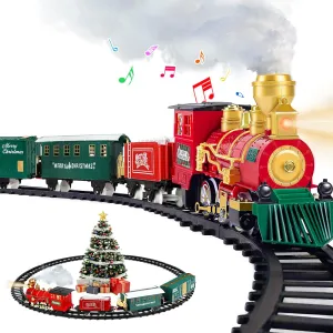 BainGesk Train Set with Steam Locomotive Engine, Christmas Train Set for Christmas Tree, Electric Train Toys with Smoke, Light & Sounds, for 3 4 5 6 7 8  Year Old Boys Girls