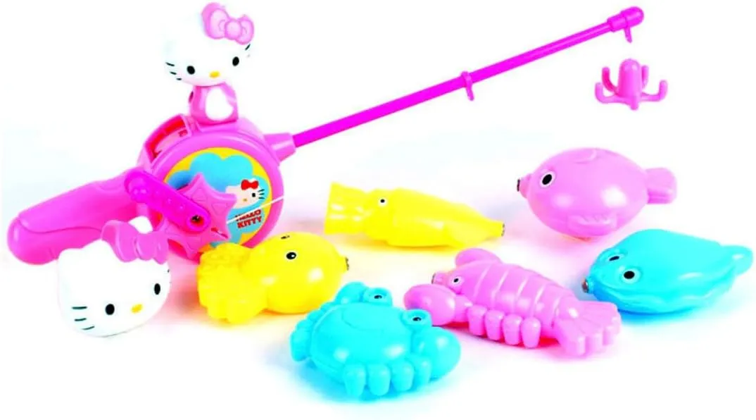 Bandal & Neoul KITTY's Officially Licensed Fishing Game Set for Little Ones - Officially Licensed - 6 Sea Animals with Fishing Rod & Kitty