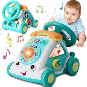 BAOLI Baby Toddler Crawling Toys for Boy Girl 6 12 18 Months Steering Wheels Telephone Music Lights 1 2 Year Old Gift Early Educational Learning Multi-Functional Musical Car Toy Green