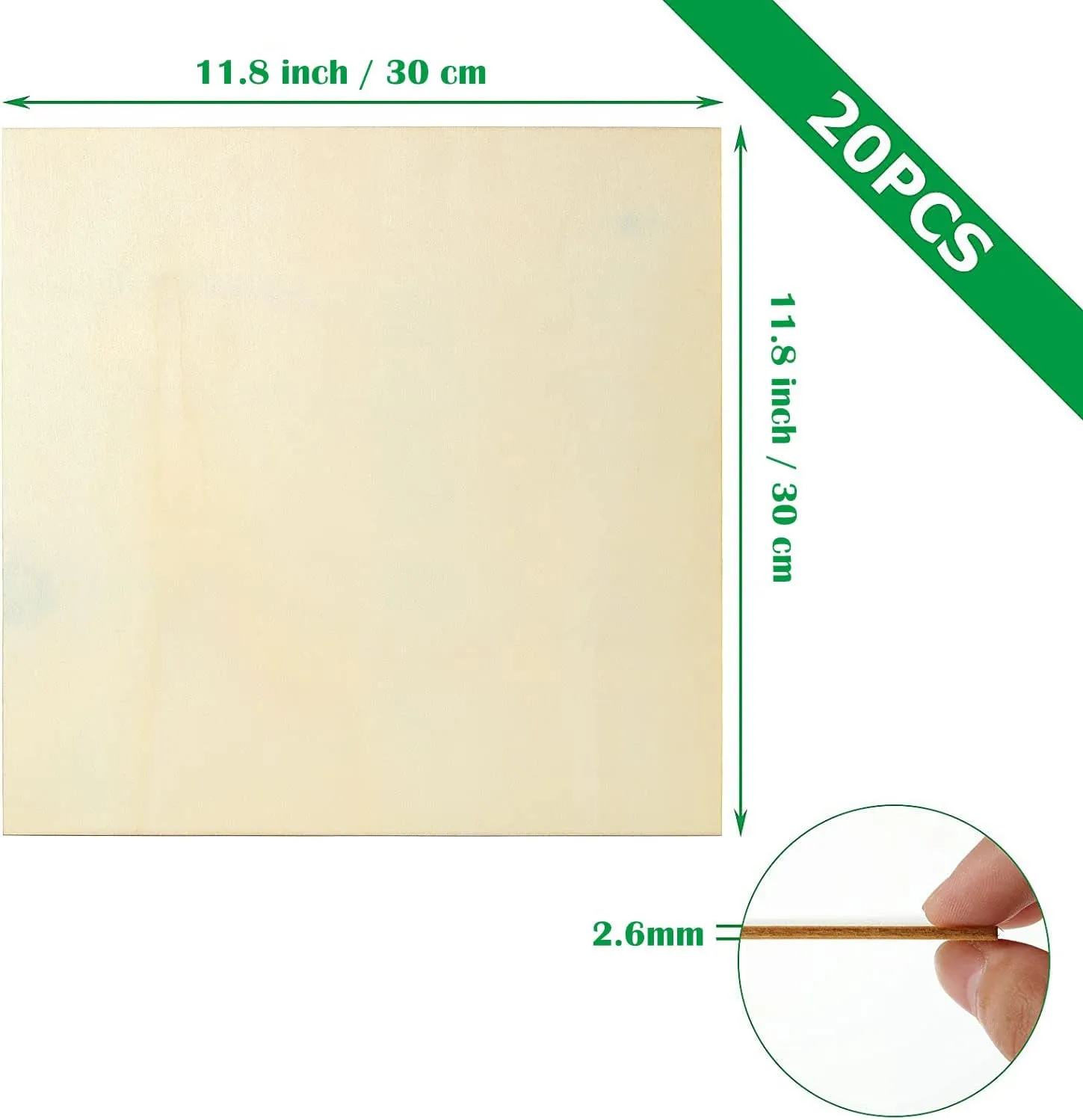 Basswood Sheets 12x12 Inch Unfinished Square Wood Pieces for Crafting 3mm Plywood Board 1/8" Thin Wooden Sheets Wood Slices Natural Wood Planks for Craft DIY Arts Project Painting Pyrography (20)