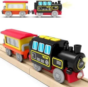 Battery Operated Action Locomotive Train (Magnetic Connection)- Powerful Engine Bullet Train Compatible with Thomas, Brio, Chuggington Wooden Train Set and Tracks - Toys Car for Toddlers