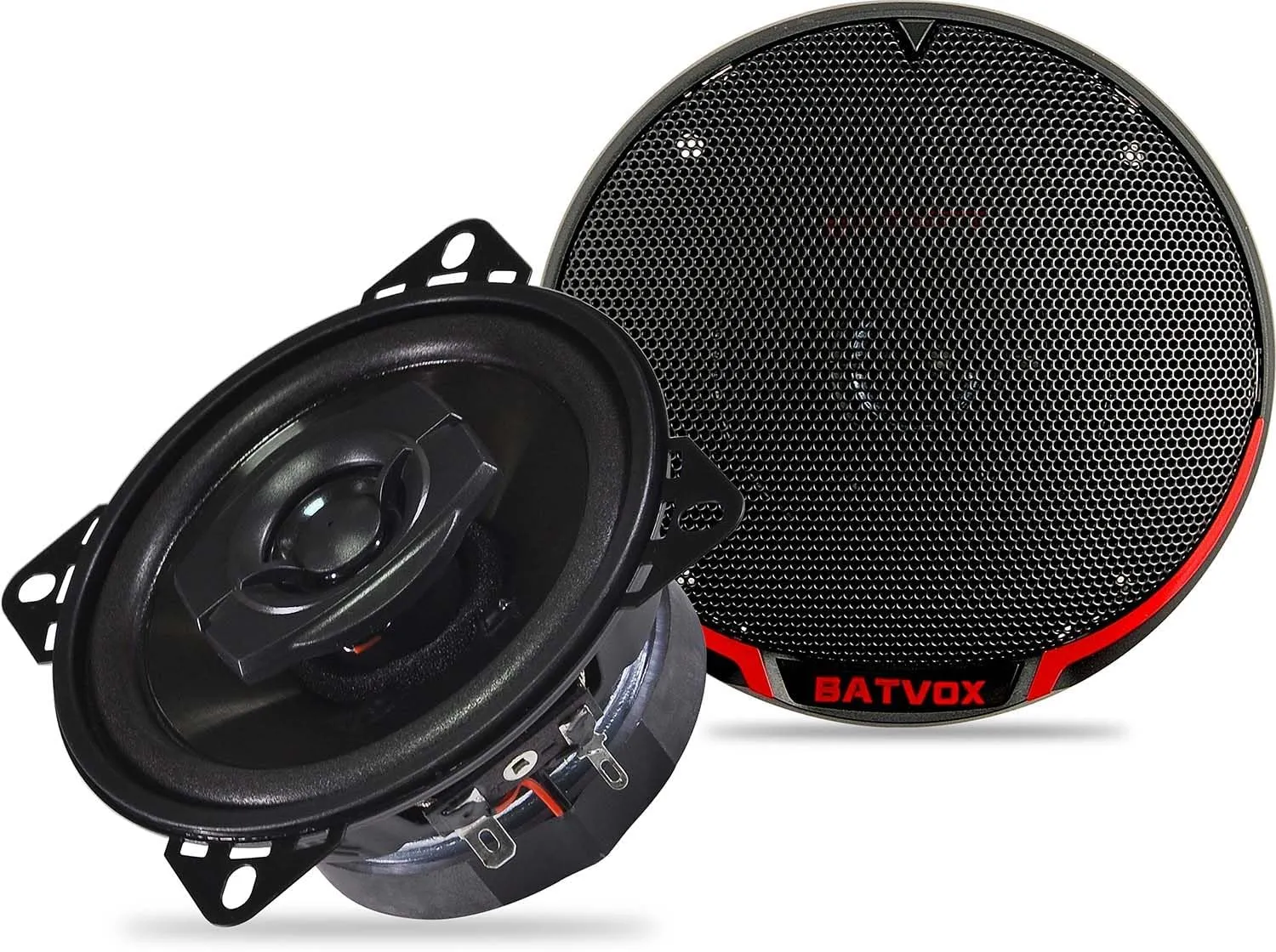 BATVOX CS401 150 Watts 4 Inch 2 Ways 4 Ohm Impedance and Piezo Tweeter for Premium Car Audio Coaxial Car Speakers, Car Stereo Sound System with Removable Grill (2 Speakers)