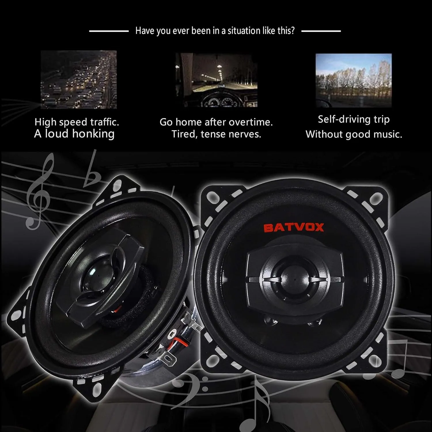 BATVOX CS401 150 Watts 4 Inch 2 Ways 4 Ohm Impedance and Piezo Tweeter for Premium Car Audio Coaxial Car Speakers, Car Stereo Sound System with Removable Grill (2 Speakers)