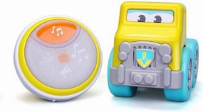 BB Junior Drive 'N Rock - Concrete Mixer with Drum: Toy Vehicle with Removable Musical Instrument, Includes Batteries, from 12 Months (16-89032), Yellow