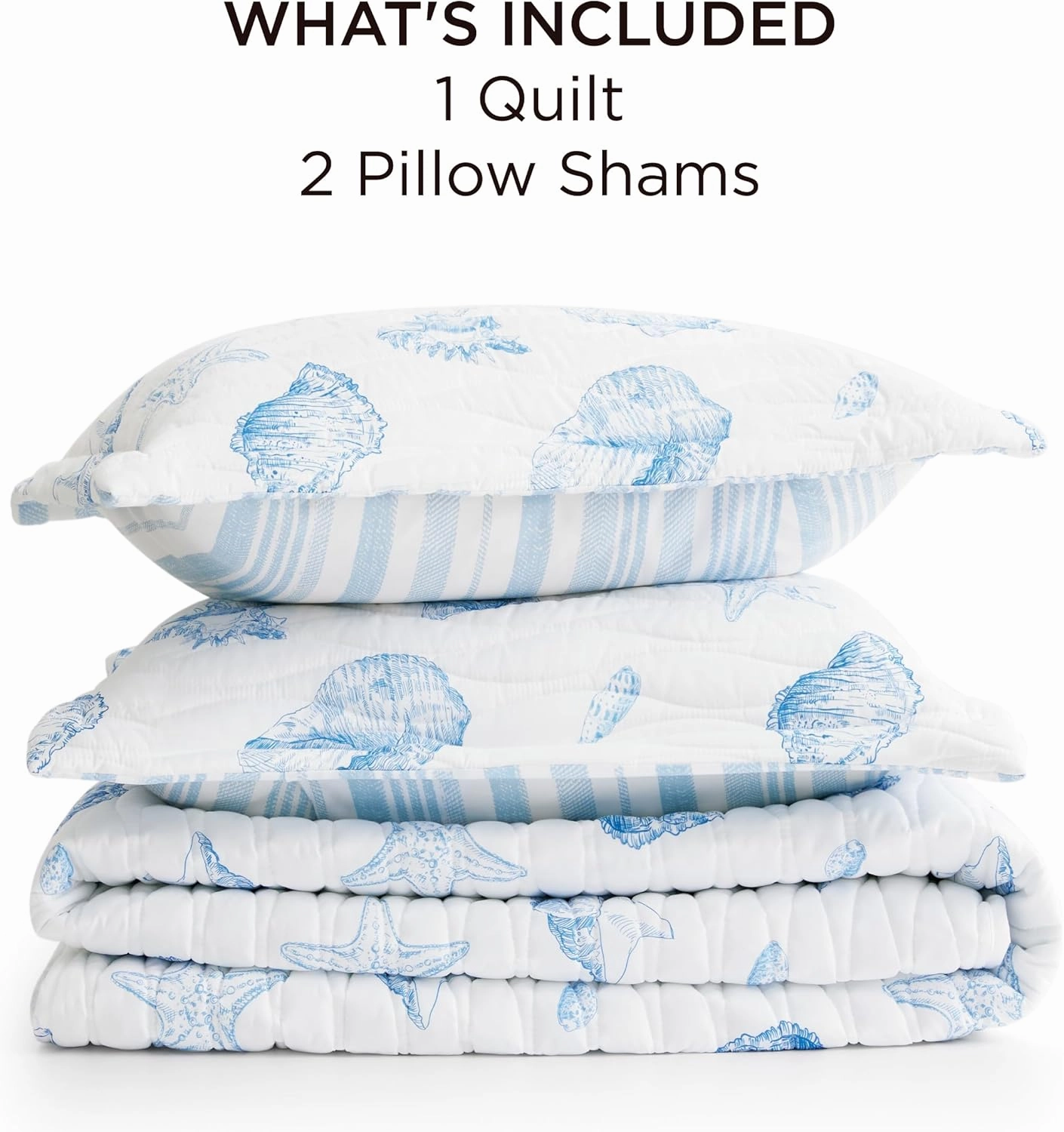 Bedsure Coastal Quilt Bedding Set - Queen Size Reversible Summer Beach Quilt Bedding Set, 3 Pieces Ocean Lightweight Bedspread, Shell Parttern Coverlet with 2 Pillow Shams for All Seasons (90"x96")