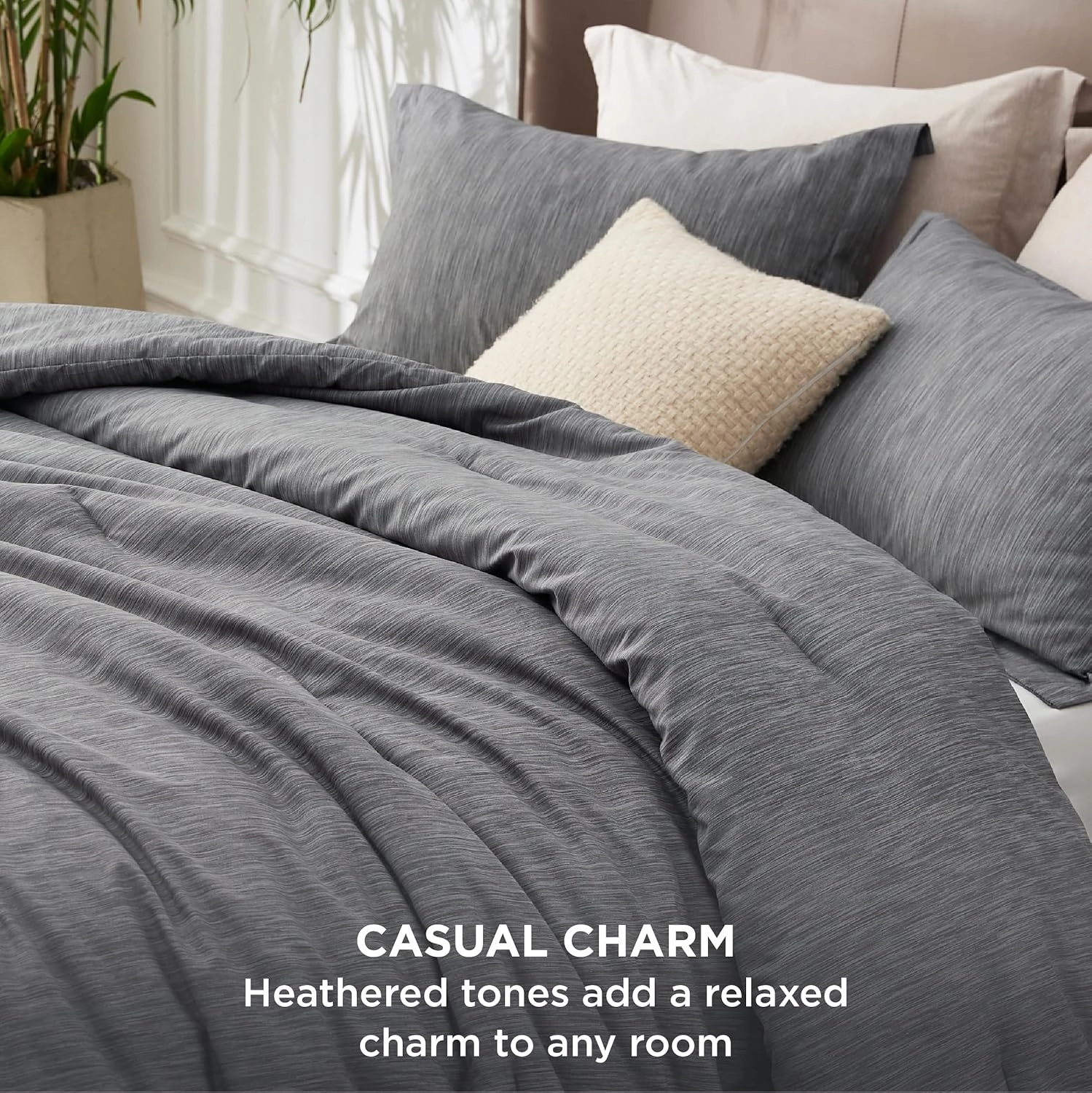 Bedsure King Size Comforter Set - Dark Grey Soft Bedding for All Seasons, Cationic Dyed Bed Set, 3 Pieces, 1 King Size Comforter (104"x90") and 2 Pillow Shams (20"x36" 2")