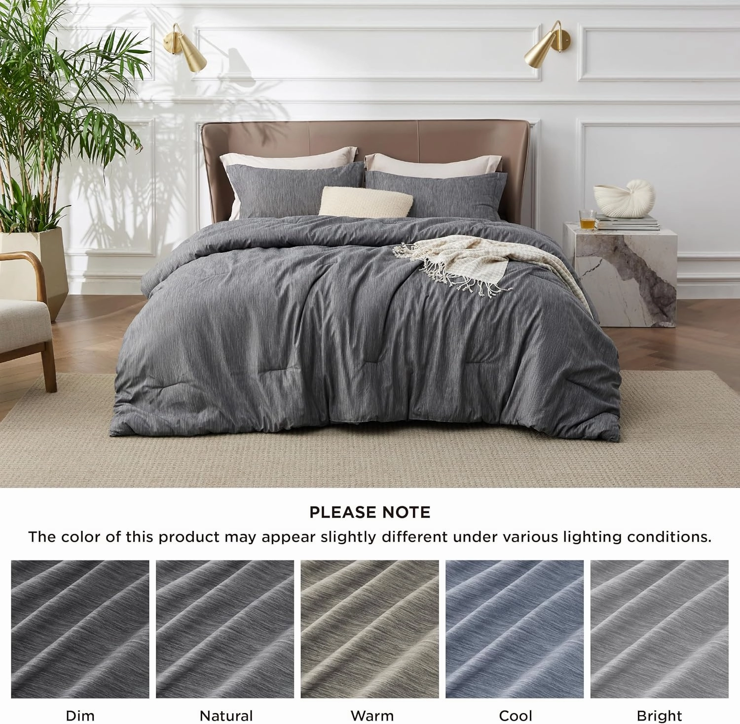 Bedsure King Size Comforter Set - Dark Grey Soft Bedding for All Seasons, Cationic Dyed Bed Set, 3 Pieces, 1 King Size Comforter (104"x90") and 2 Pillow Shams (20"x36" 2")