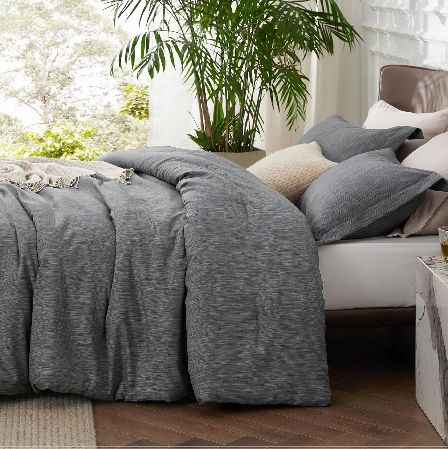 Bedsure King Size Comforter Set - Dark Grey Soft Bedding for All Seasons, Cationic Dyed Bed Set, 3 Pieces, 1 King Size Comforter (104"x90") and 2 Pillow Shams (20"x36" 2")