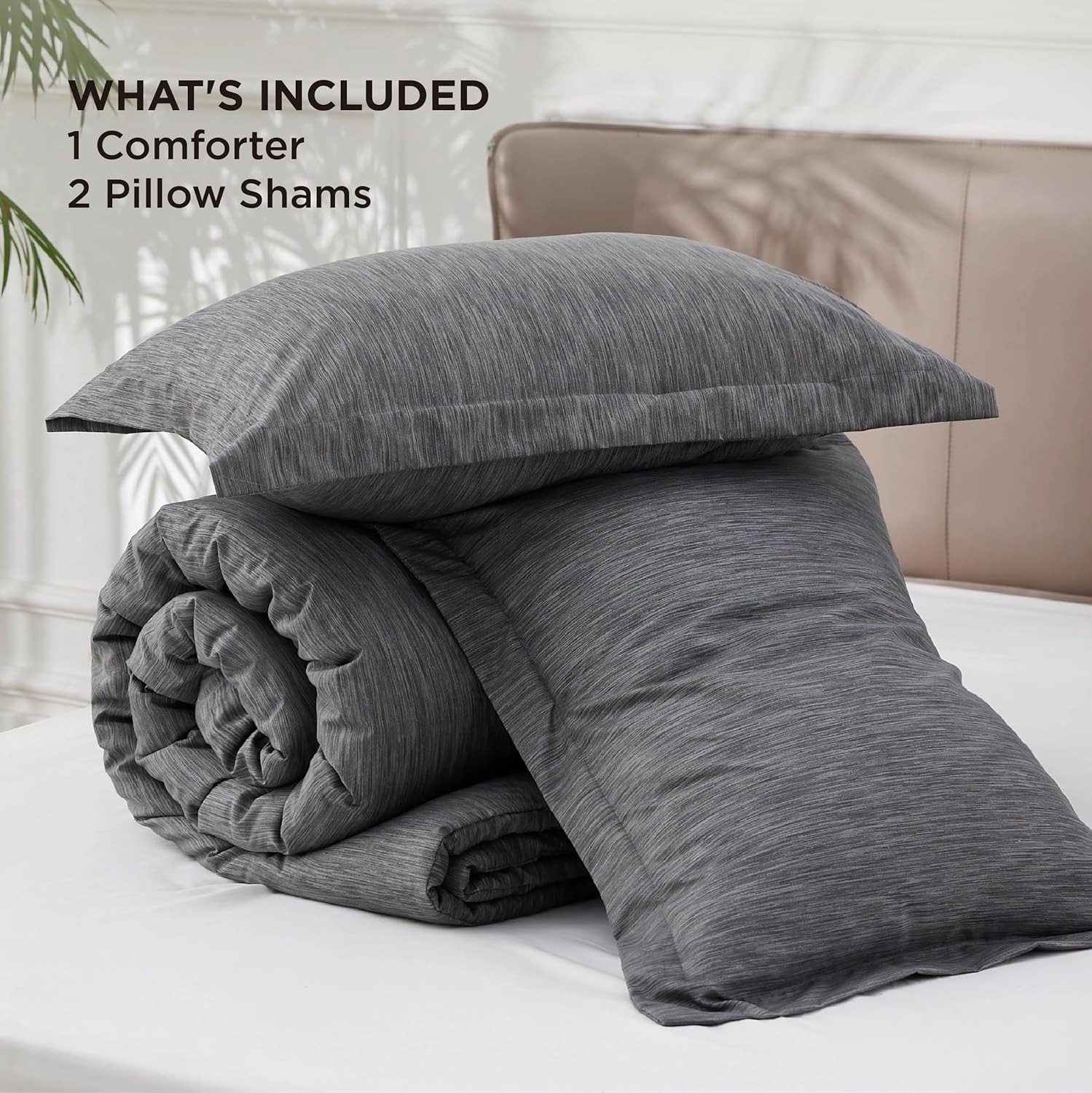 Bedsure King Size Comforter Set - Dark Grey Soft Bedding for All Seasons, Cationic Dyed Bed Set, 3 Pieces, 1 King Size Comforter (104"x90") and 2 Pillow Shams (20"x36" 2")