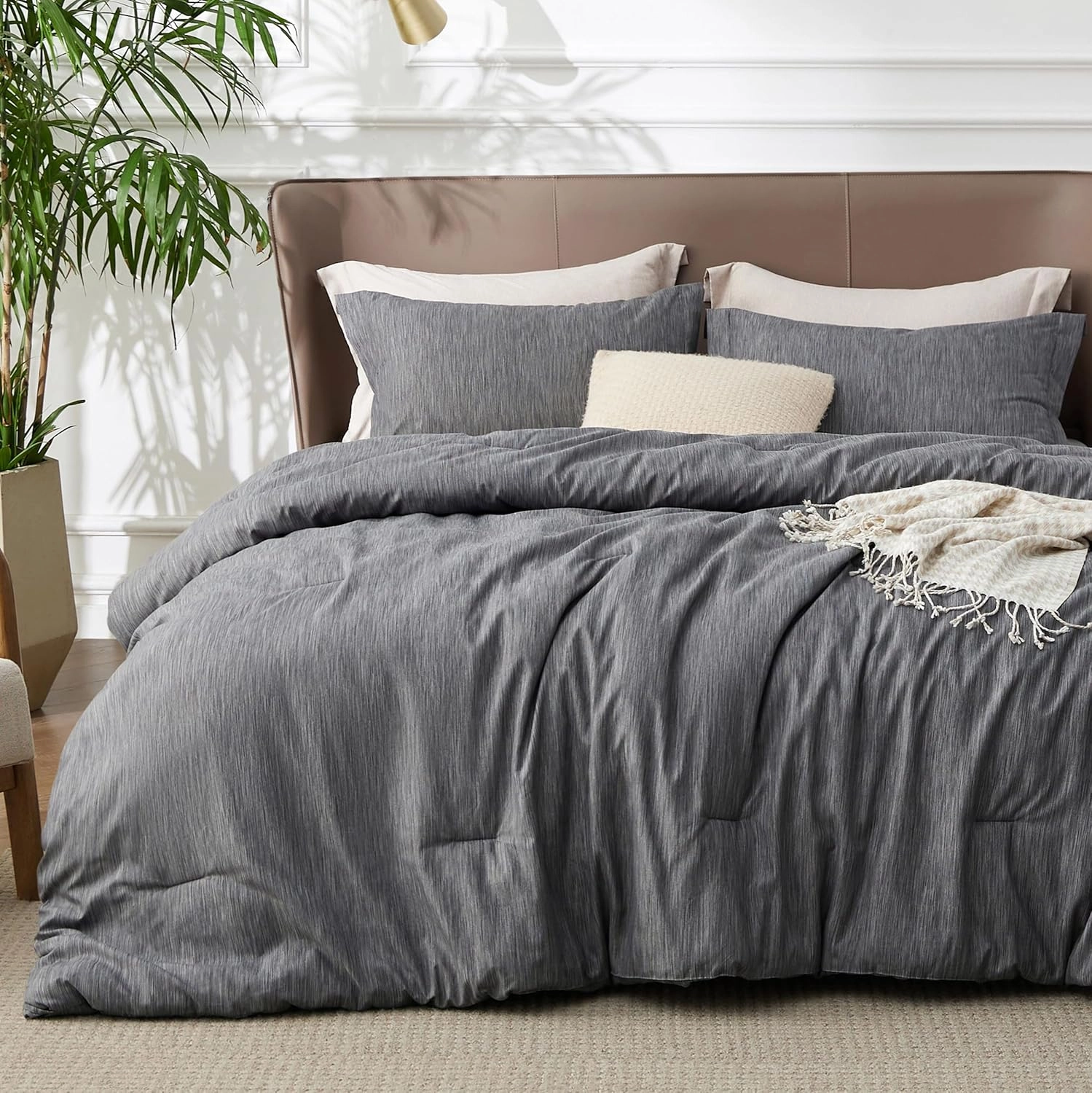 Bedsure King Size Comforter Set - Dark Grey Soft Bedding for All Seasons, Cationic Dyed Bed Set, 3 Pieces, 1 King Size Comforter (104"x90") and 2 Pillow Shams (20"x36" 2")
