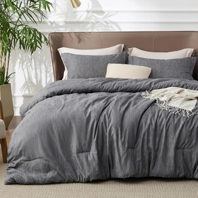 Bedsure King Size Comforter Set - Dark Grey Soft Bedding for All Seasons, Cationic Dyed Bed Set, 3 Pieces, 1 King Size Comforter (104"x90") and 2 Pillow Shams (20"x36" 2")