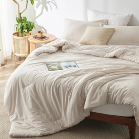 Bedsure Queen Comforter Set - Beige Soft Bedding for All Seasons, Cationic Dyed Bed Set, 3 Pieces, 1 Queen Size Comforter (90"x90") and 2 Pillow Shams (20"x26" 2")