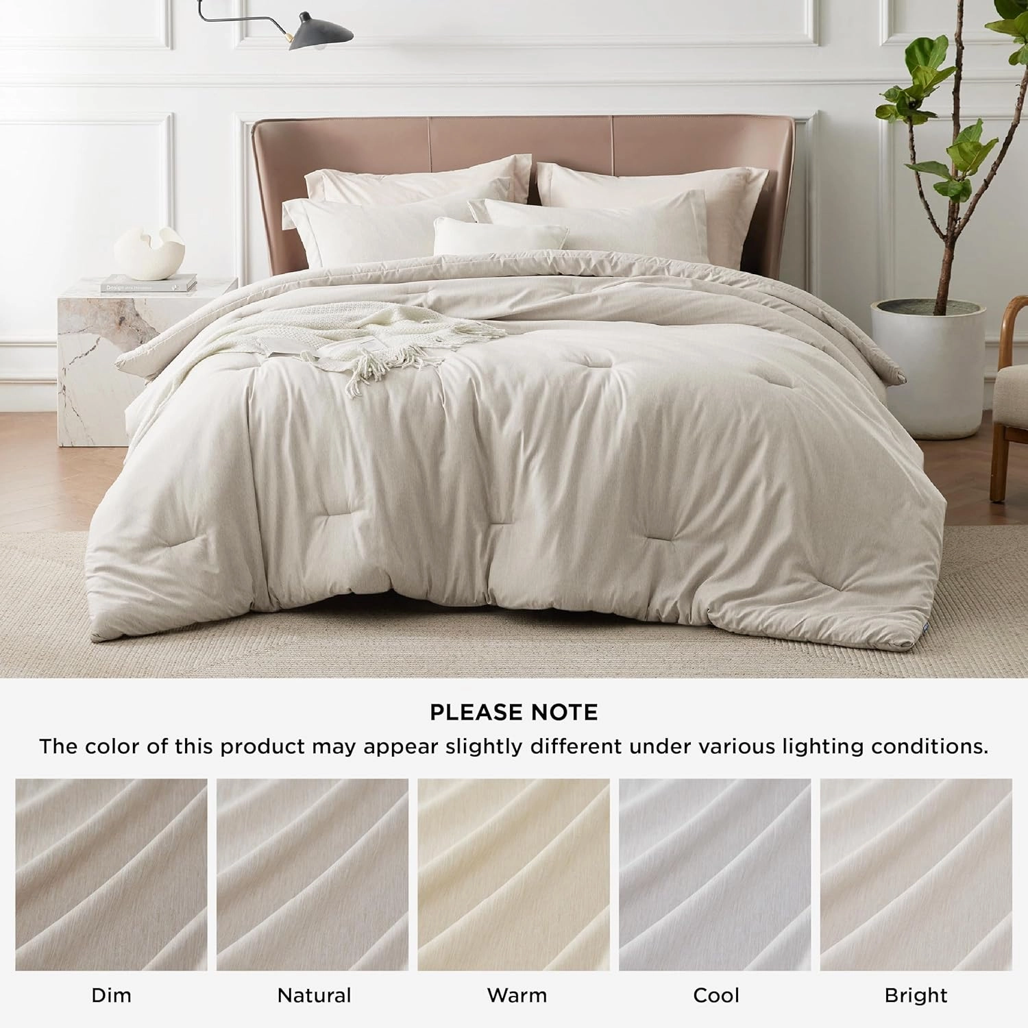 Bedsure Queen Comforter Set - Beige Soft Bedding for All Seasons, Cationic Dyed Bed Set, 3 Pieces, 1 Queen Size Comforter (90"x90") and 2 Pillow Shams (20"x26" 2")