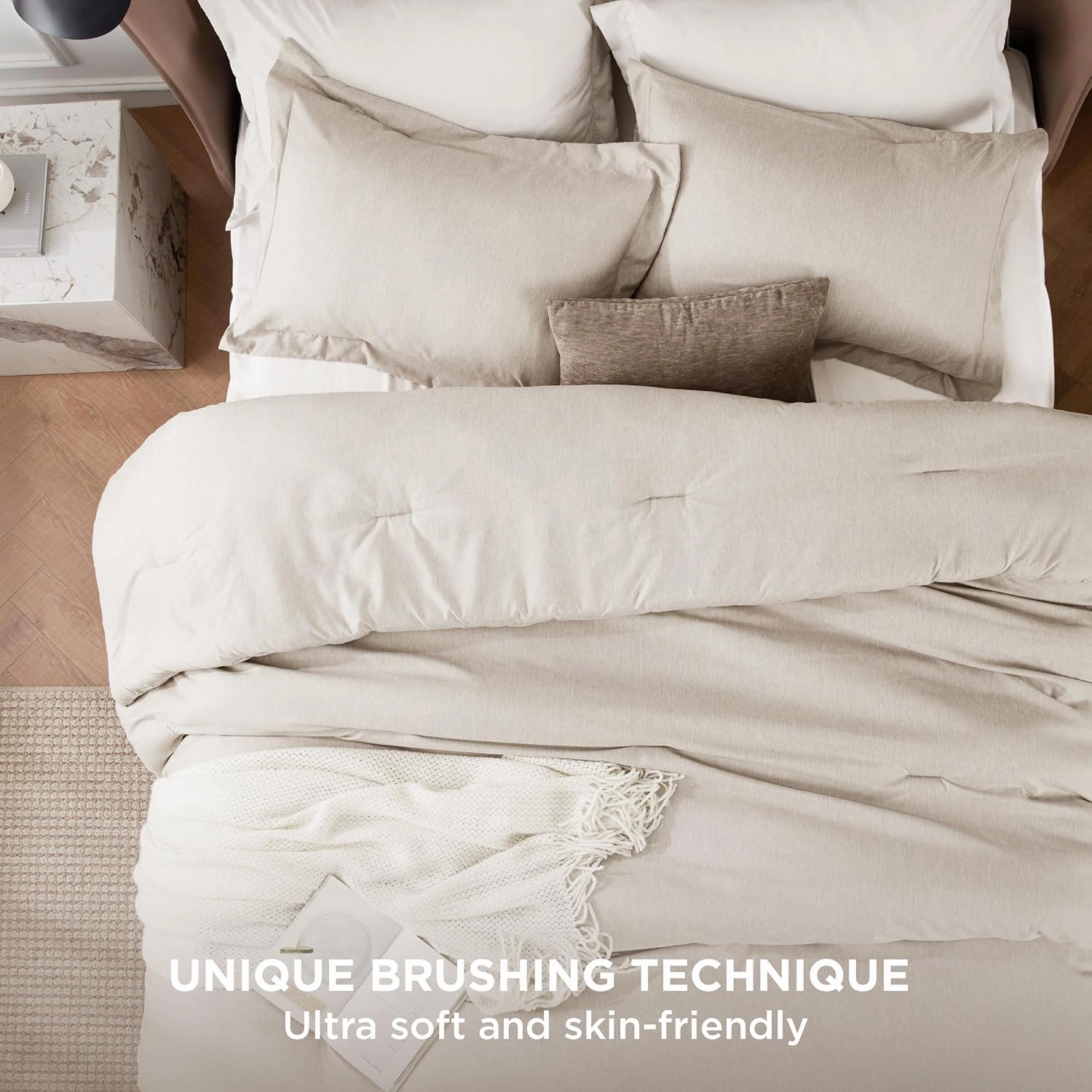 Bedsure Queen Comforter Set - Beige Soft Bedding for All Seasons, Cationic Dyed Bed Set, 3 Pieces, 1 Queen Size Comforter (90"x90") and 2 Pillow Shams (20"x26" 2")
