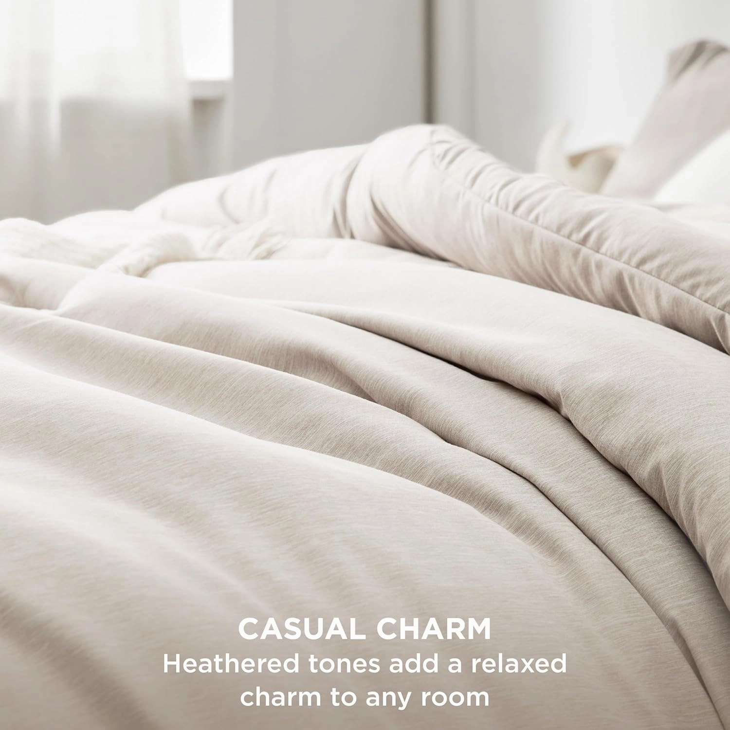 Bedsure Queen Comforter Set - Beige Soft Bedding for All Seasons, Cationic Dyed Bed Set, 3 Pieces, 1 Queen Size Comforter (90"x90") and 2 Pillow Shams (20"x26" 2")