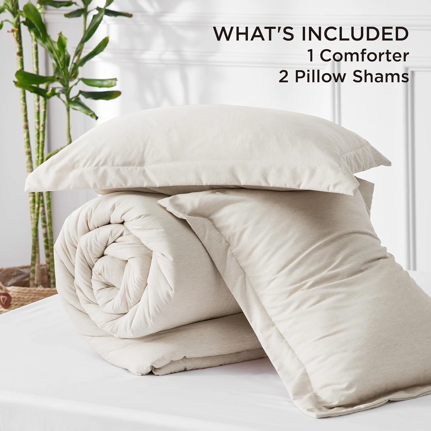 Bedsure Queen Comforter Set - Beige Soft Bedding for All Seasons, Cationic Dyed Bed Set, 3 Pieces, 1 Queen Size Comforter (90"x90") and 2 Pillow Shams (20"x26" 2")