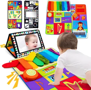 beetoy Tummy Time Baby Mirror Toys, Black and White High Contrast 0 3 6 Months Baby Infant Toy for Newborn Brain Development, Montessori Sensory Texture Piano Mirror Music Toys for Baby