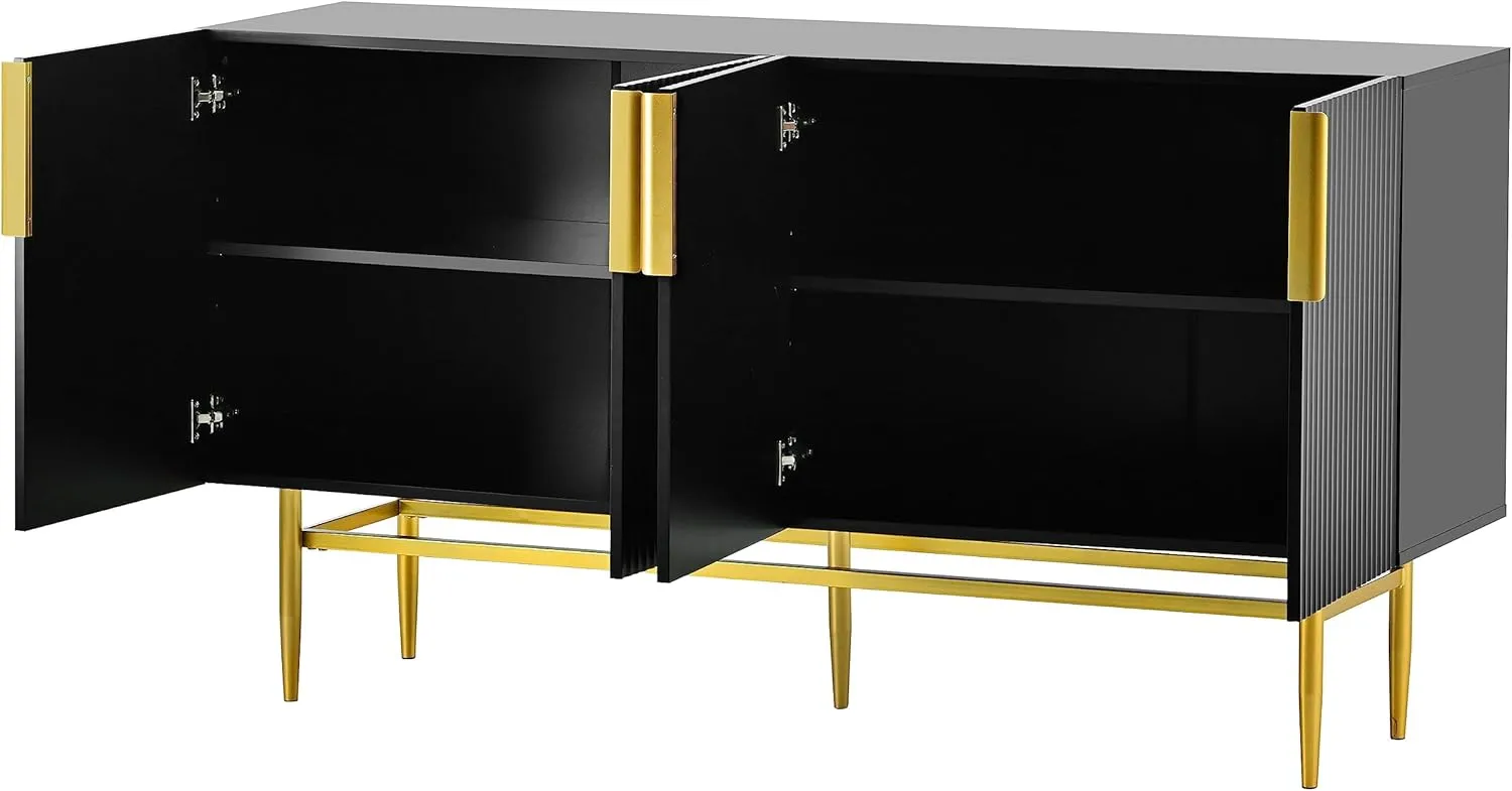 Bellemave Accent Storage Cabinet with Four Doors Freestanding Storage Sideboard with Gold Metal Handle and Legs Modern Entryway Cabinet for Kitchen, Dining Room, Black