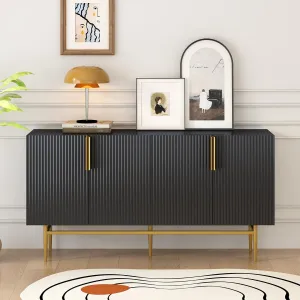 Bellemave Accent Storage Cabinet with Four Doors Freestanding Storage Sideboard with Gold Metal Handle and Legs Modern Entryway Cabinet for Kitchen, Dining Room, Black