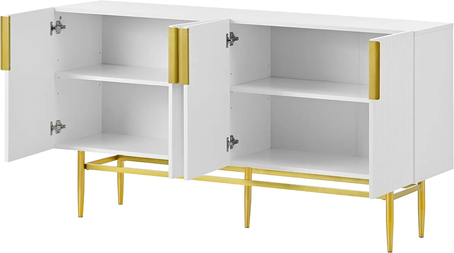 Bellemave Accent Storage Cabinet with Four Doors Freestanding Storage Sideboard with Gold Metal Handle and Legs Modern Entryway Cabinet for Kitchen, Dining Room, White
