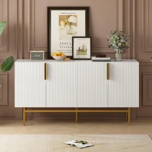 Bellemave Accent Storage Cabinet with Four Doors Freestanding Storage Sideboard with Gold Metal Handle and Legs Modern Entryway Cabinet for Kitchen, Dining Room, White