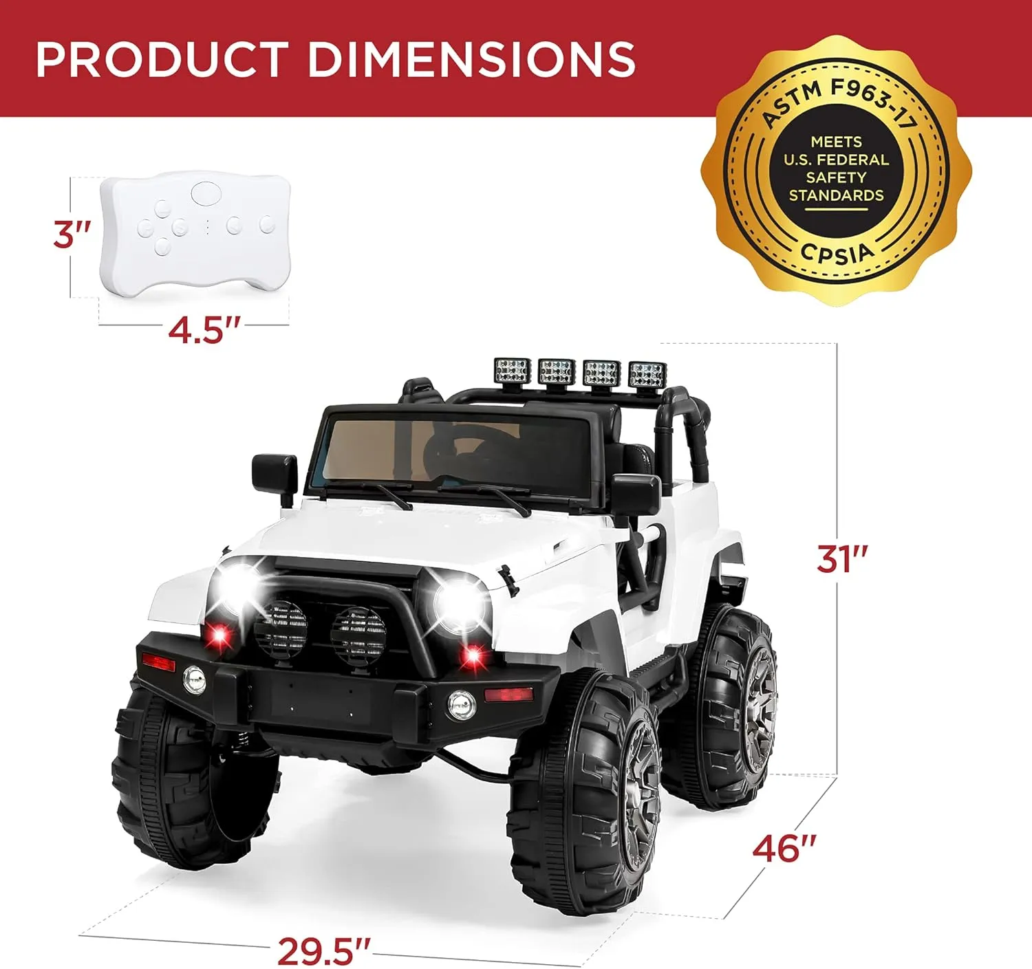 Best Choice Products Kids 12V Ride On Truck, Battery Powered Toy Car w/Spring Suspension, Remote Control, 3 Speeds, LED Lights, Bluetooth - White