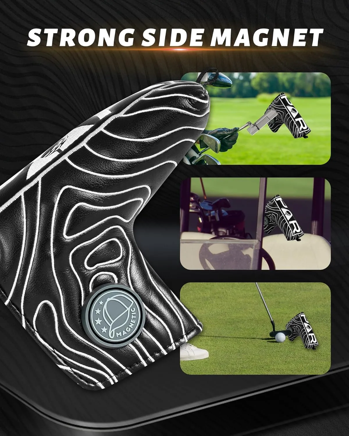 BIG TEETH Golf Blade Putter Cover Headcover Club Protector Par Putter Head Covers Magnetic Bar Closure for Scotty Cameron Taylormade Odyssey Golf Course Texture Pattern