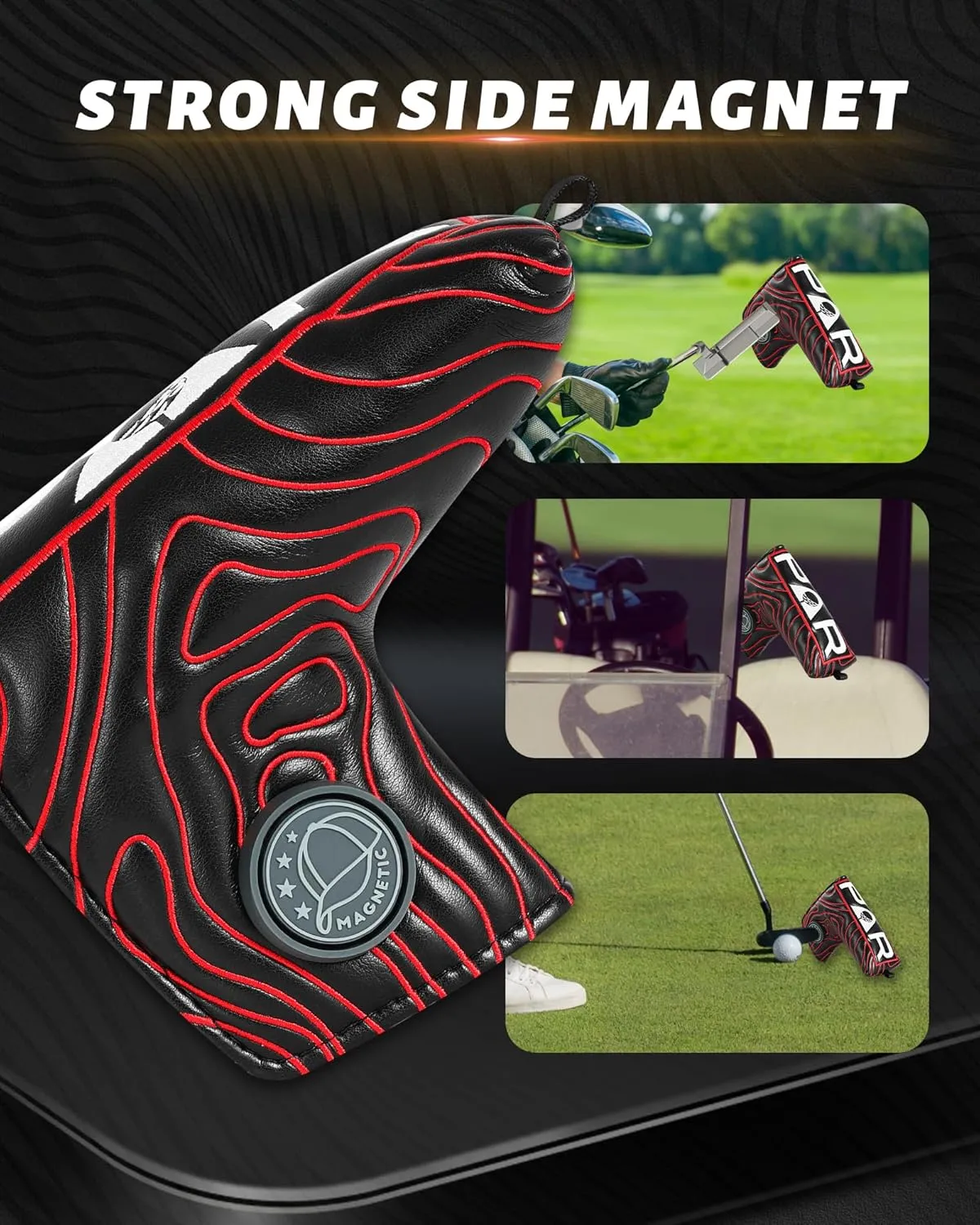 BIG TEETH Golf Blade Putter Cover Headcover Club Protector Par Putter Head Covers Magnetic Bar Closure for Scotty Cameron Taylormade Odyssey Golf Course Texture Pattern