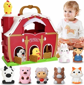 Big Red Barn Farm Animal Toys for 1 2 3 4 5 Years Old Toddlers, Baby Kids Educational Preschool Playset, Learning Montessori Toys, Christmas Birthday Easter Gifts for Boys Girls Age 12-18 Months
