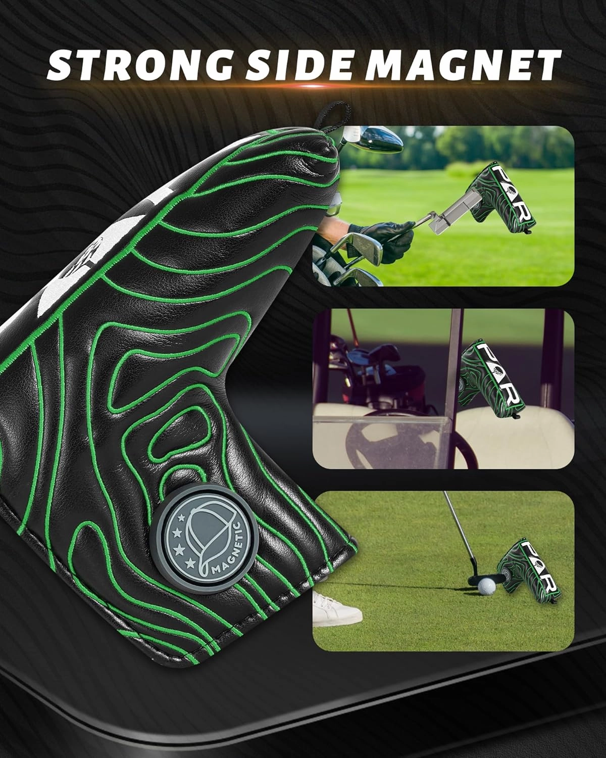 BIG TEETH Golf Blade Putter Cover Headcover Club Protector Par Putter Head Covers Magnetic Bar Closure for Scotty Cameron Taylormade Odyssey Golf Course Texture Pattern