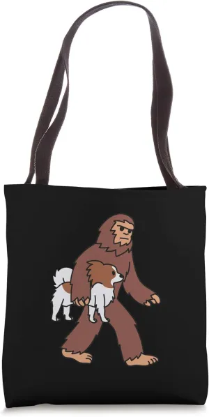 Bigfoot Sasquatch Papillon Dog Tote Bag