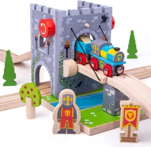 Bigjigs Rail Wooden Castle Drawbridge | Toy Accessories for Classic Wood Train Track Set | Ideal Medieval Themed Gifts for Kids Age 3  | Fun Educational Playset for Knight & History Enthusiasts
