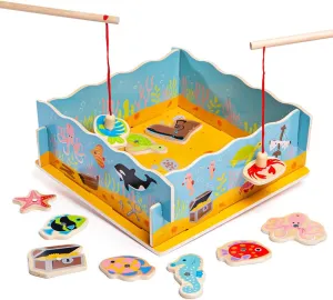 Bigjigs Toys Magnetic Wooden Fishing Game Set with Rods