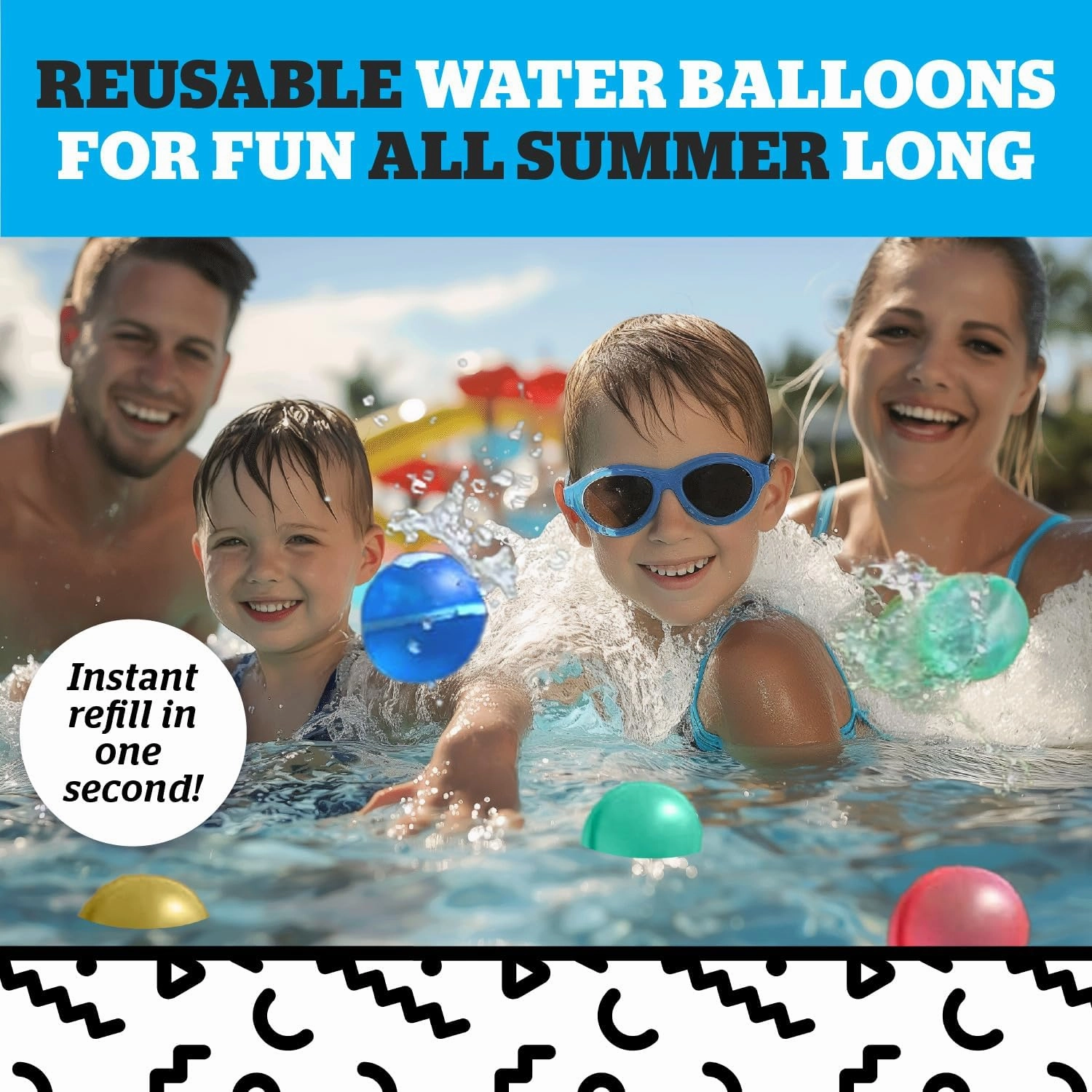 BigMouth Inc Reusable Magnetic Water Balloons, Outdoor Summer Water Toys for Kids, Quick Fill Splash Activity - 12 Pack