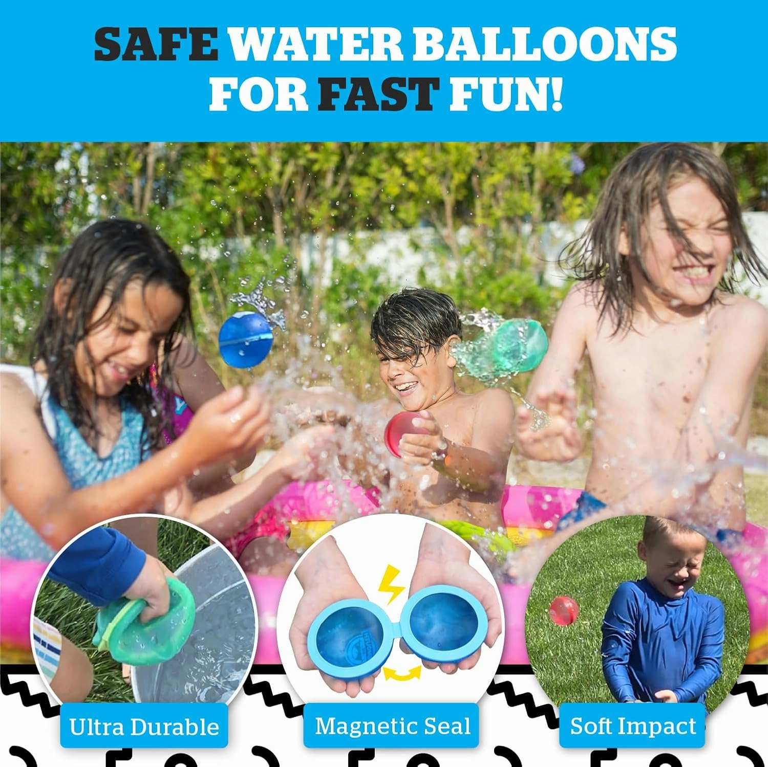 BigMouth Inc Reusable Magnetic Water Balloons, Outdoor Summer Water Toys for Kids, Quick Fill Splash Activity - 12 Pack