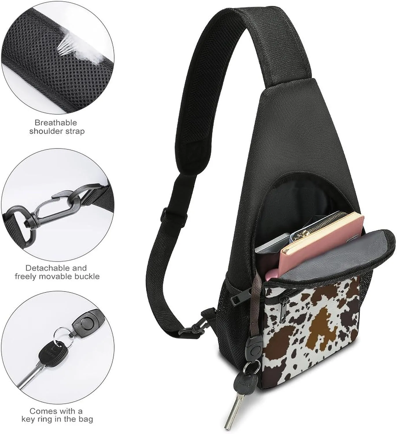 Black And White Piano Keys with Musical Notes Large Capacity Portable Chest Bag, Single Shoulder Chest Bag