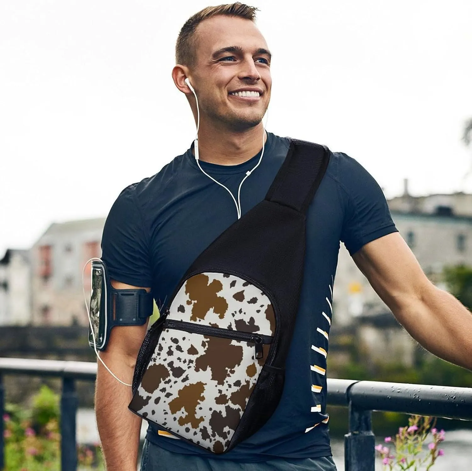 Black And White Piano Keys with Musical Notes Large Capacity Portable Chest Bag, Single Shoulder Chest Bag