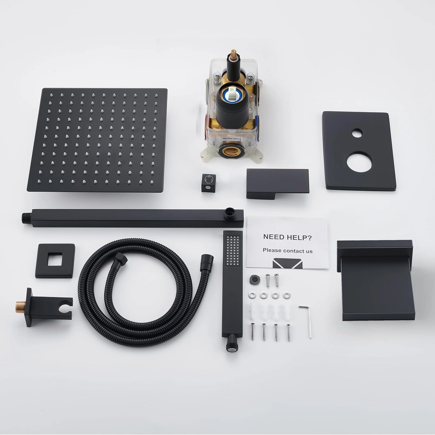 Black Shower System with Tub Spout, All Metal Tub Shower Faucet Set with 10" Rain Shower Head and Handheld Spray combo, Wall Mounted Tub Shower Systems with Valve and Trim Kit, Matte Black