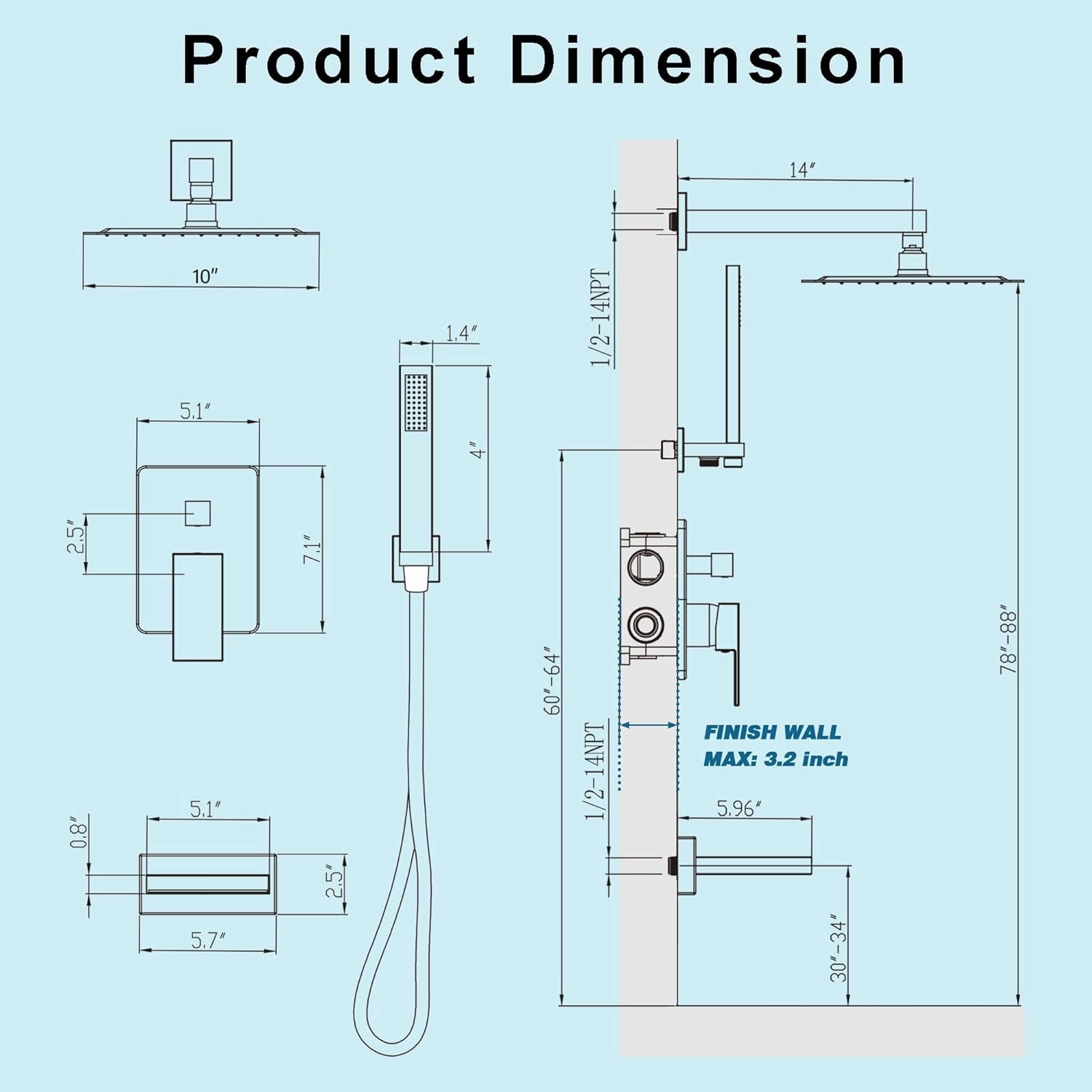 Black Shower System with Tub Spout, All Metal Tub Shower Faucet Set with 10" Rain Shower Head and Handheld Spray combo, Wall Mounted Tub Shower Systems with Valve and Trim Kit, Matte Black