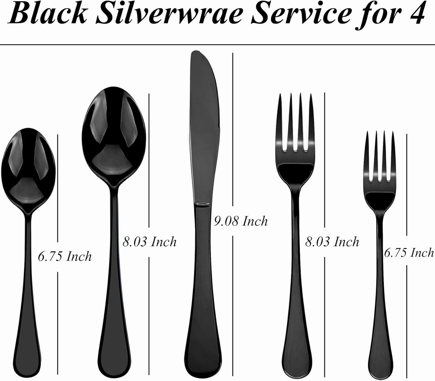 Black Silverware Set 20 Piece, Stainless Steel Flatware Set for 4, Cutlery Utensils Set Include Knives/Forks/Spoons Service for 4, Mirror Polished and Dishwasher Safe