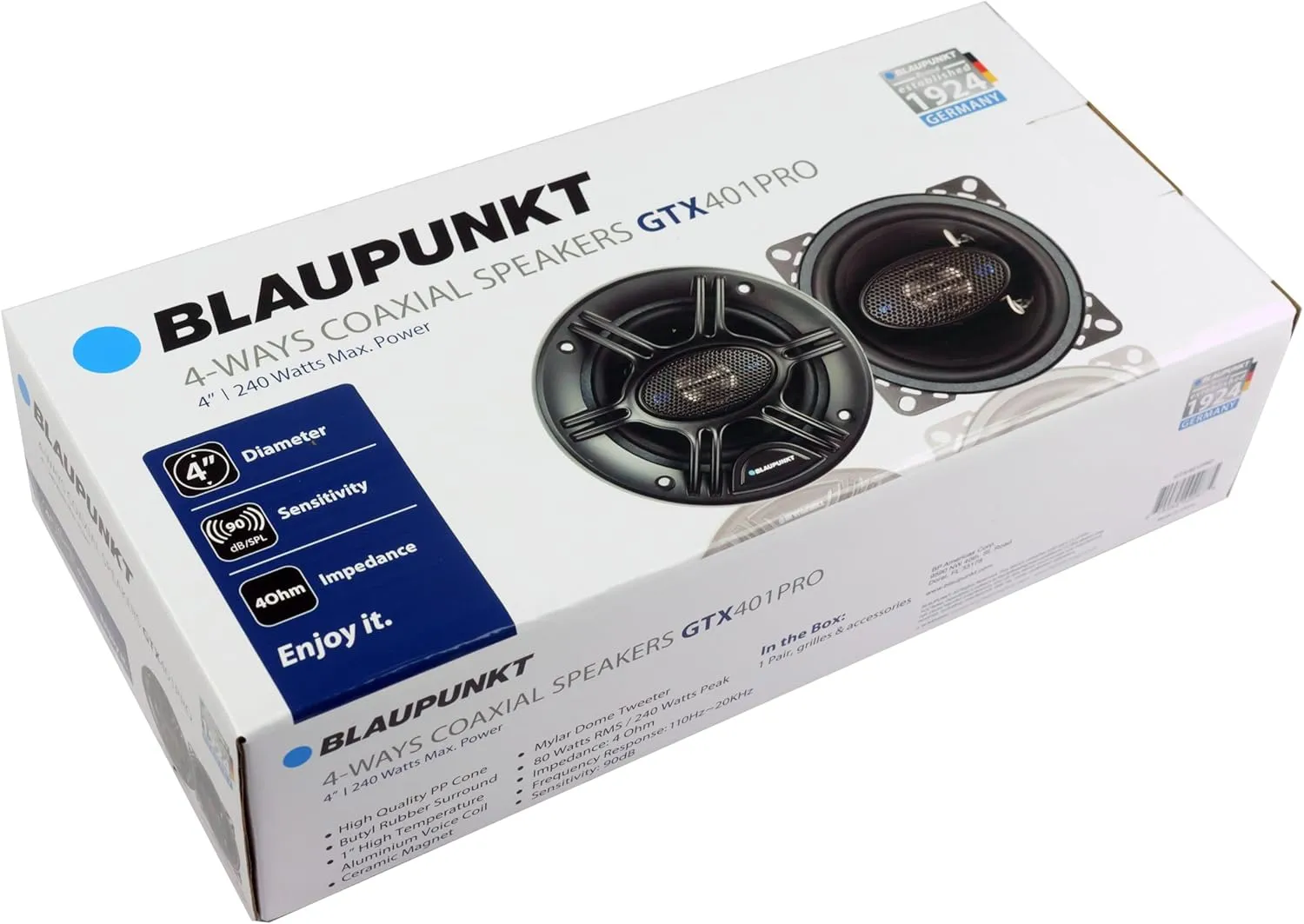 BLAUPUNKT GTX401PRO 4-Way 4 inch Car Speaker - 280W, Coaxial, Mylar Dome Tweeter, 4 Ohm