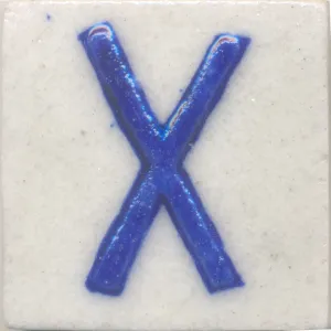 Blue X alphabet white tile (2x2)