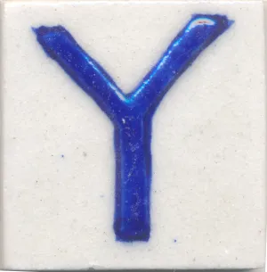 Blue Y alphabet white tile (2x2)