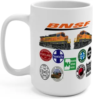 BNSF Classic Logos Railroad Coffee Mug 15oz - Railway Enthusiast Gift